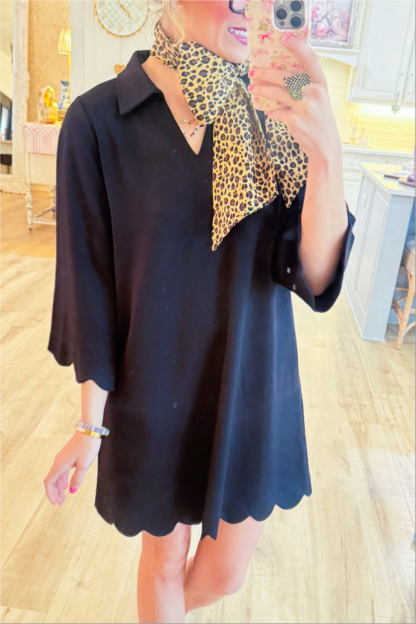 Black Scallop Hem Dress