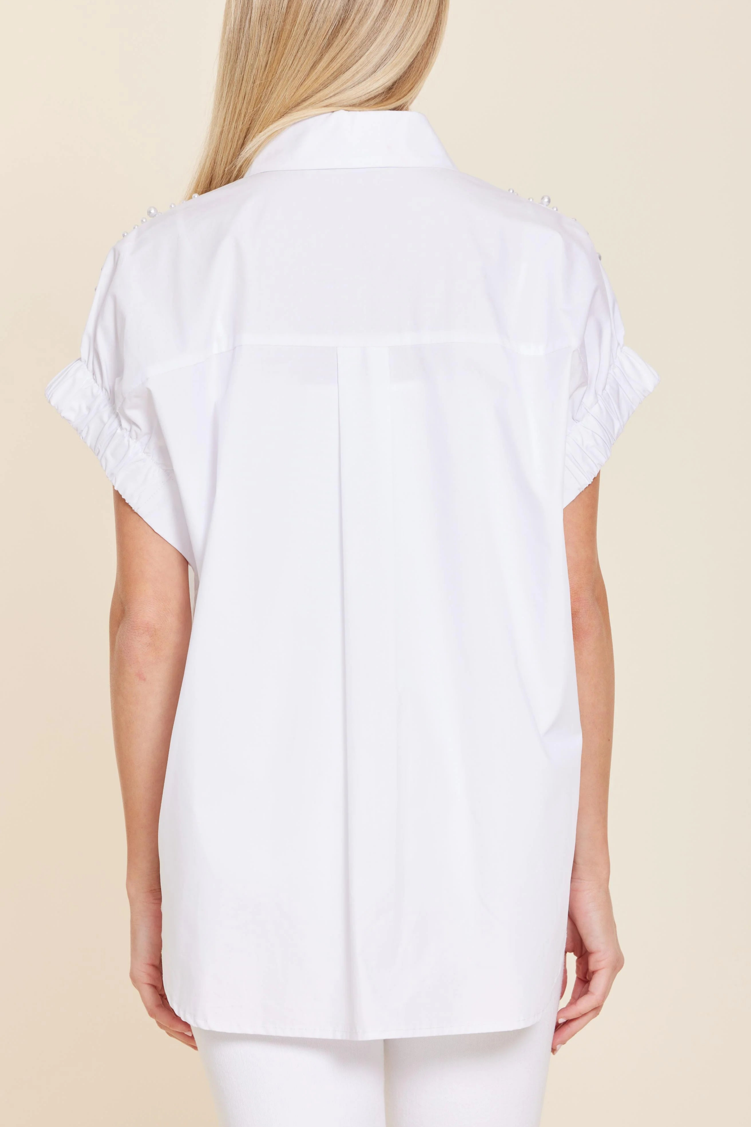 Poplin Pearl Embellished Collar Shirt