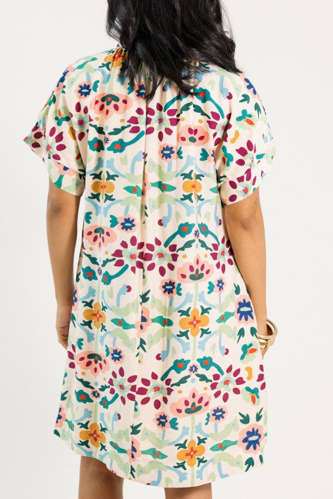 Ruffle Neck Floral Dress