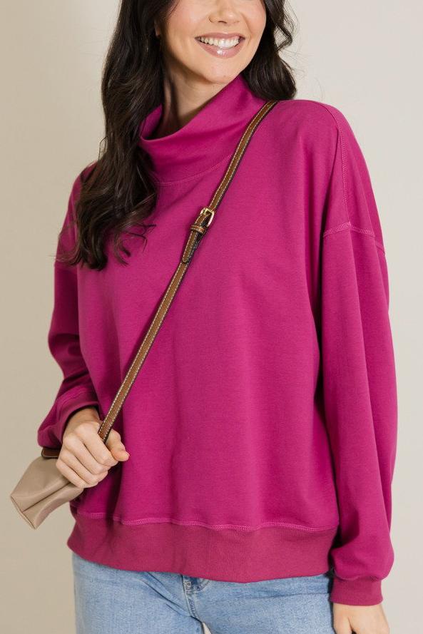 Jersey Mock Neck Pullover
