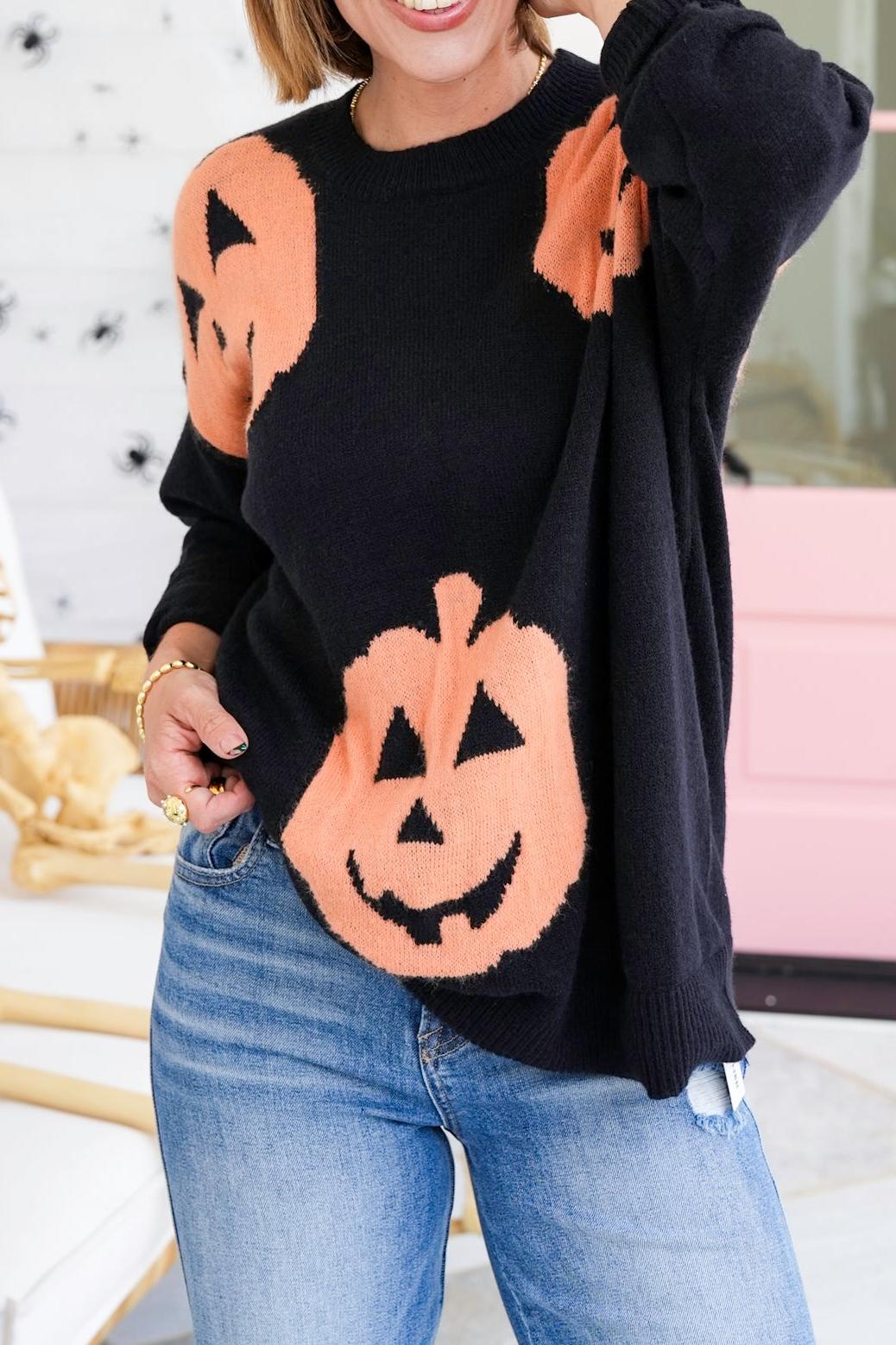 Long-Sleeved Jumper With Pumpkin Embroidery Detail