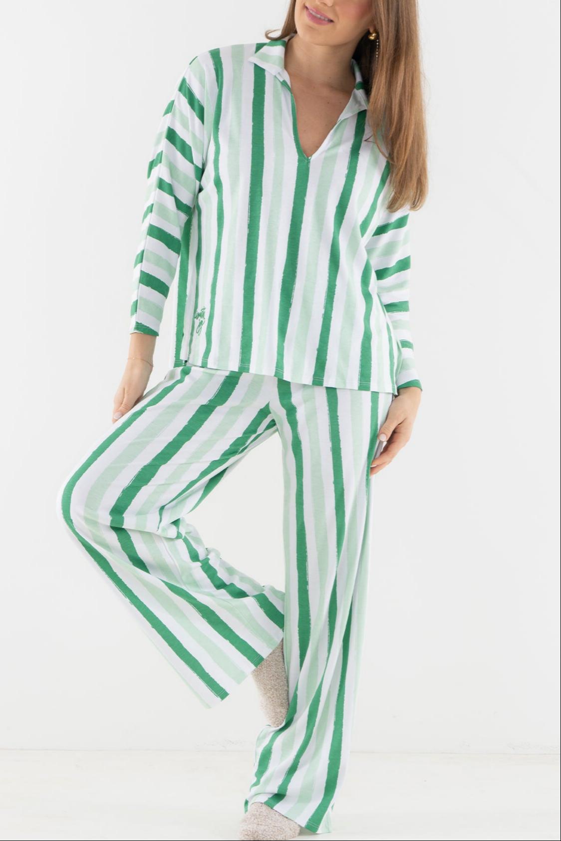 Mist Green Stripe Pajama Pant Set