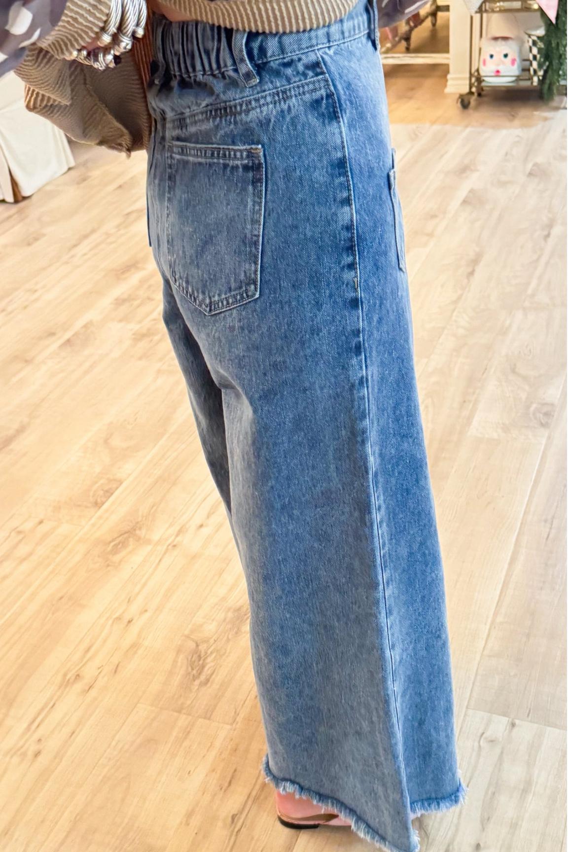 Denim Wide Leg Raw Hem Jeans