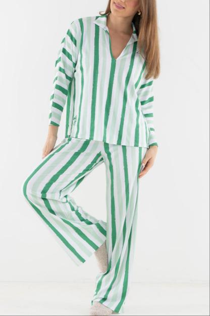 Mist Green Stripe Pajama Pant Set
