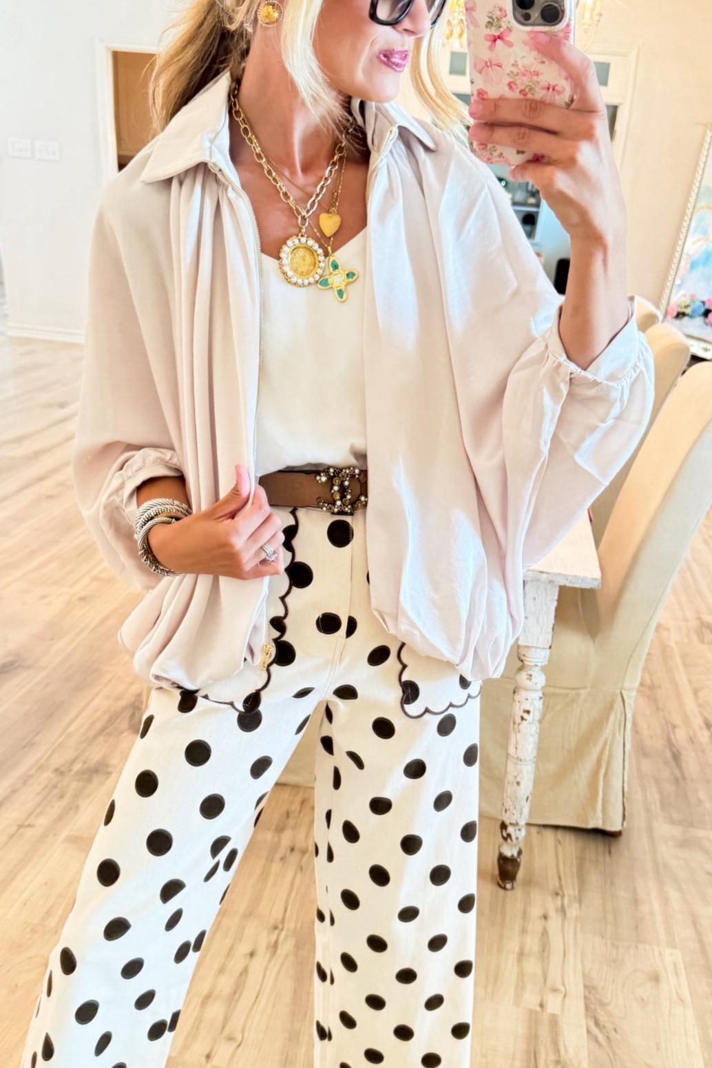 Cream Balloon Zip Up Top