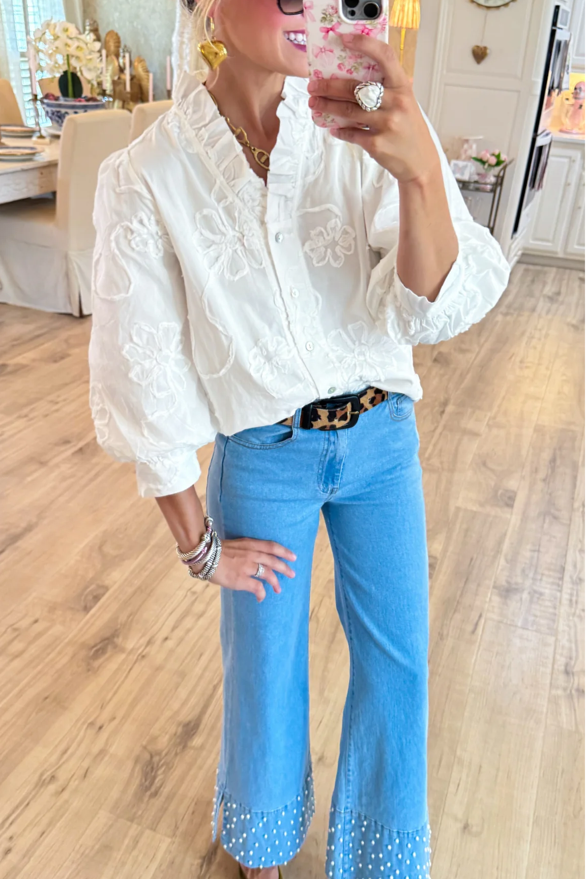 White Button-Down 3D Blouse