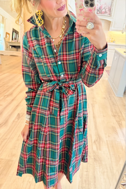 Hunter Green Multi Plaid Midi Dress