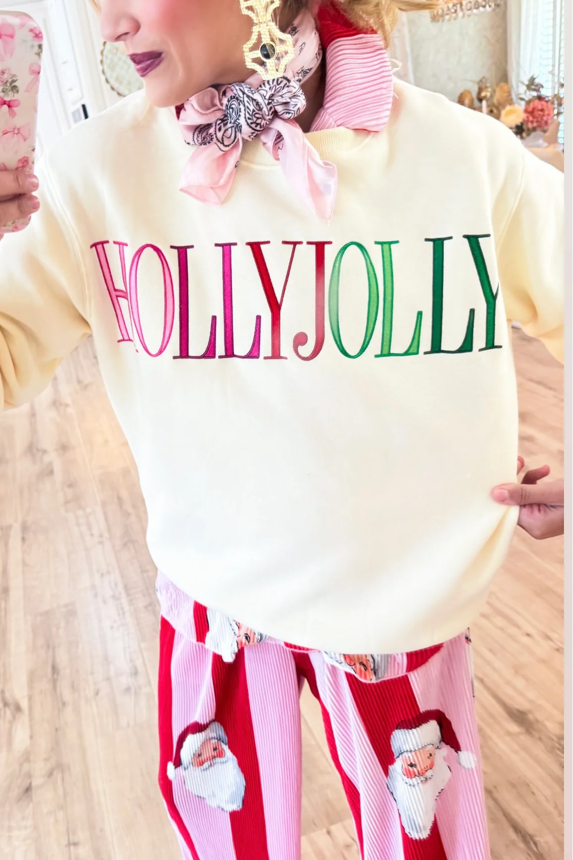 Cream Multi Color Holly Jolly Sweatshirt