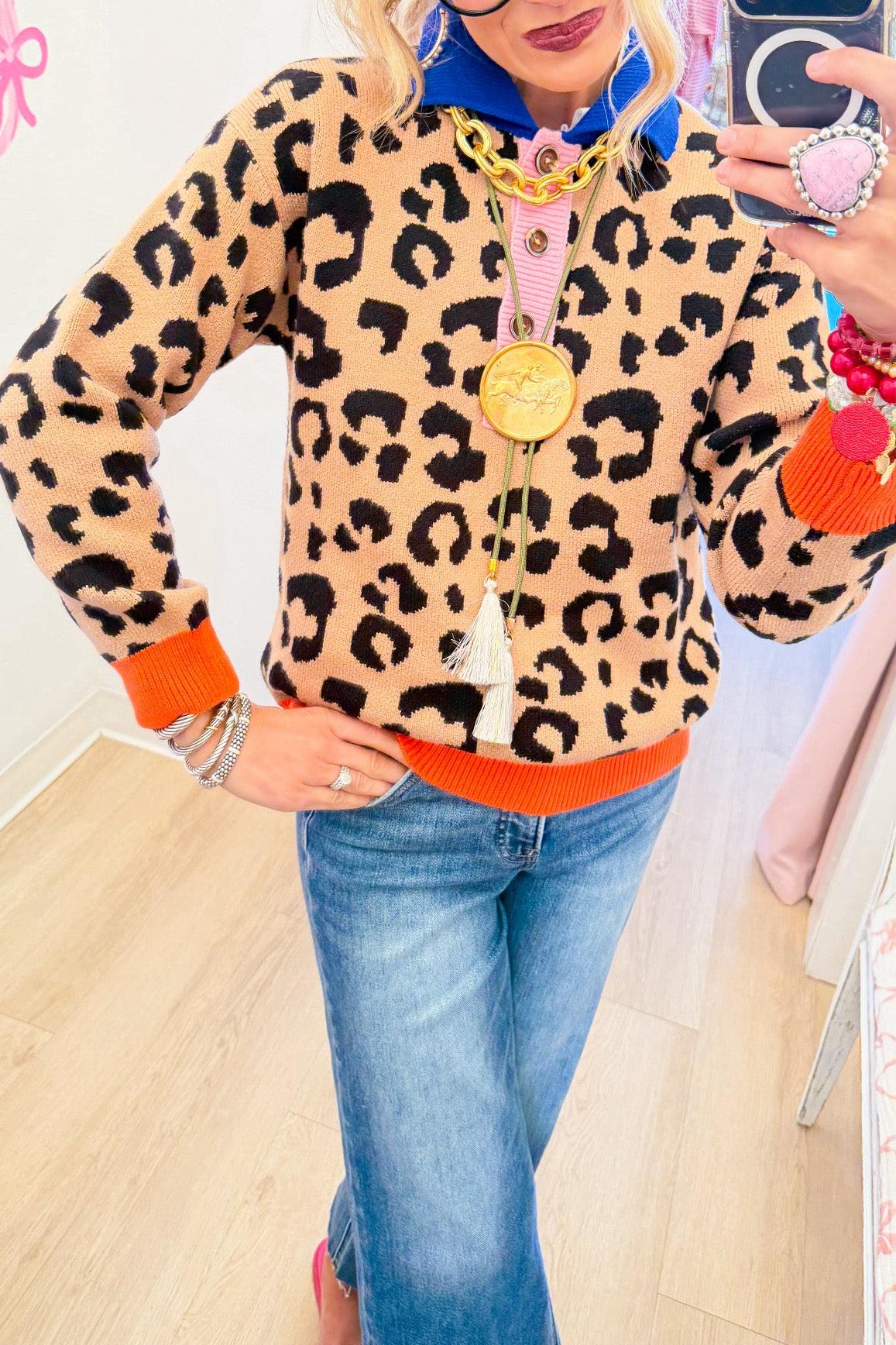 THML Leopard Color Block Sweater