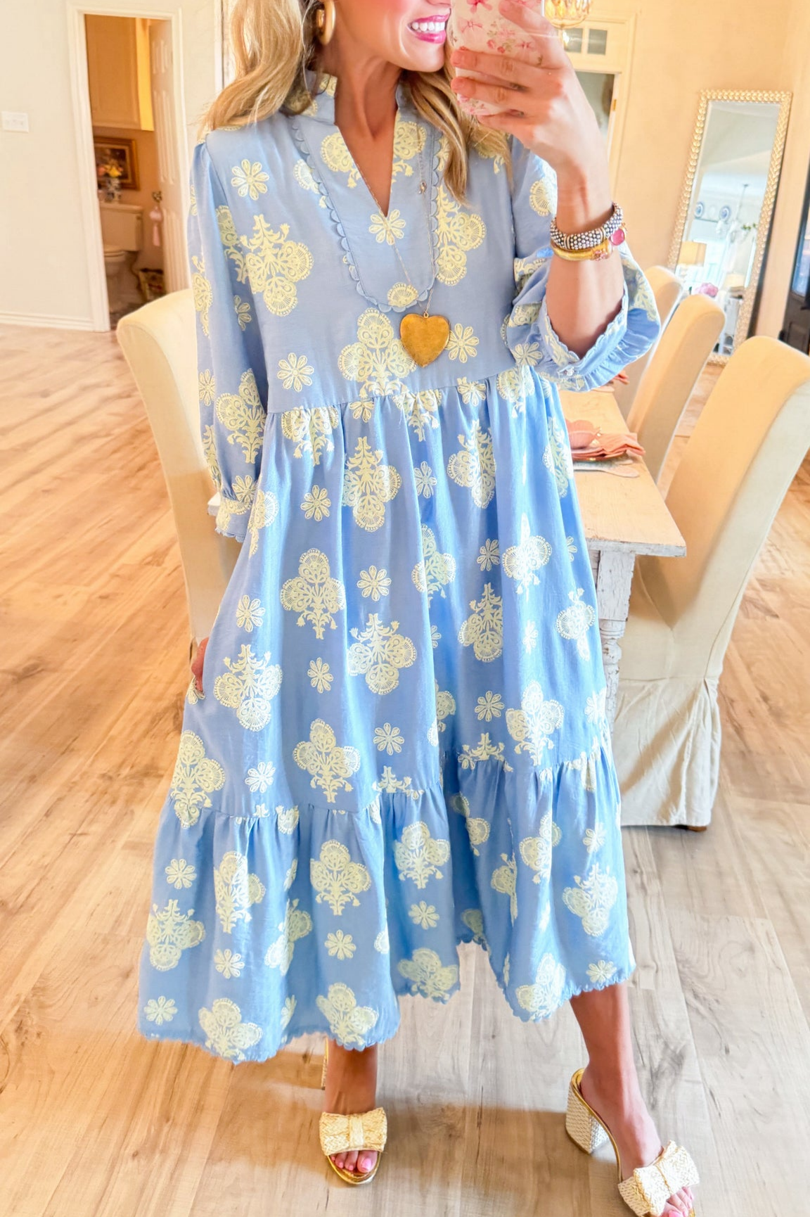 Sky Blue Scallop Hem Midi Dress