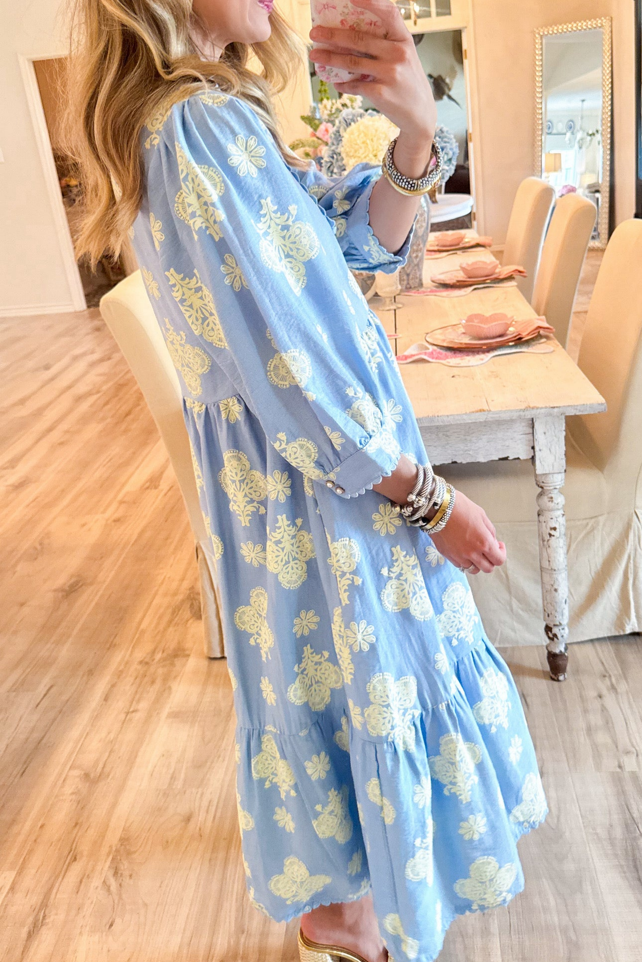 Sky Blue Scallop Hem Midi Dress