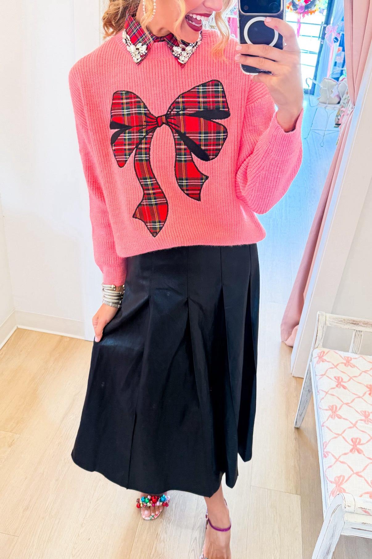 Pink Plaid Bow Sweater
