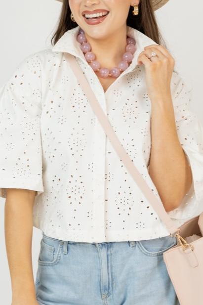 Openwork Embroidered White Shirt