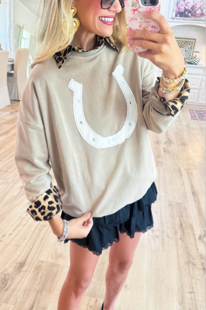 Taupe Horseshoe Pullover Top