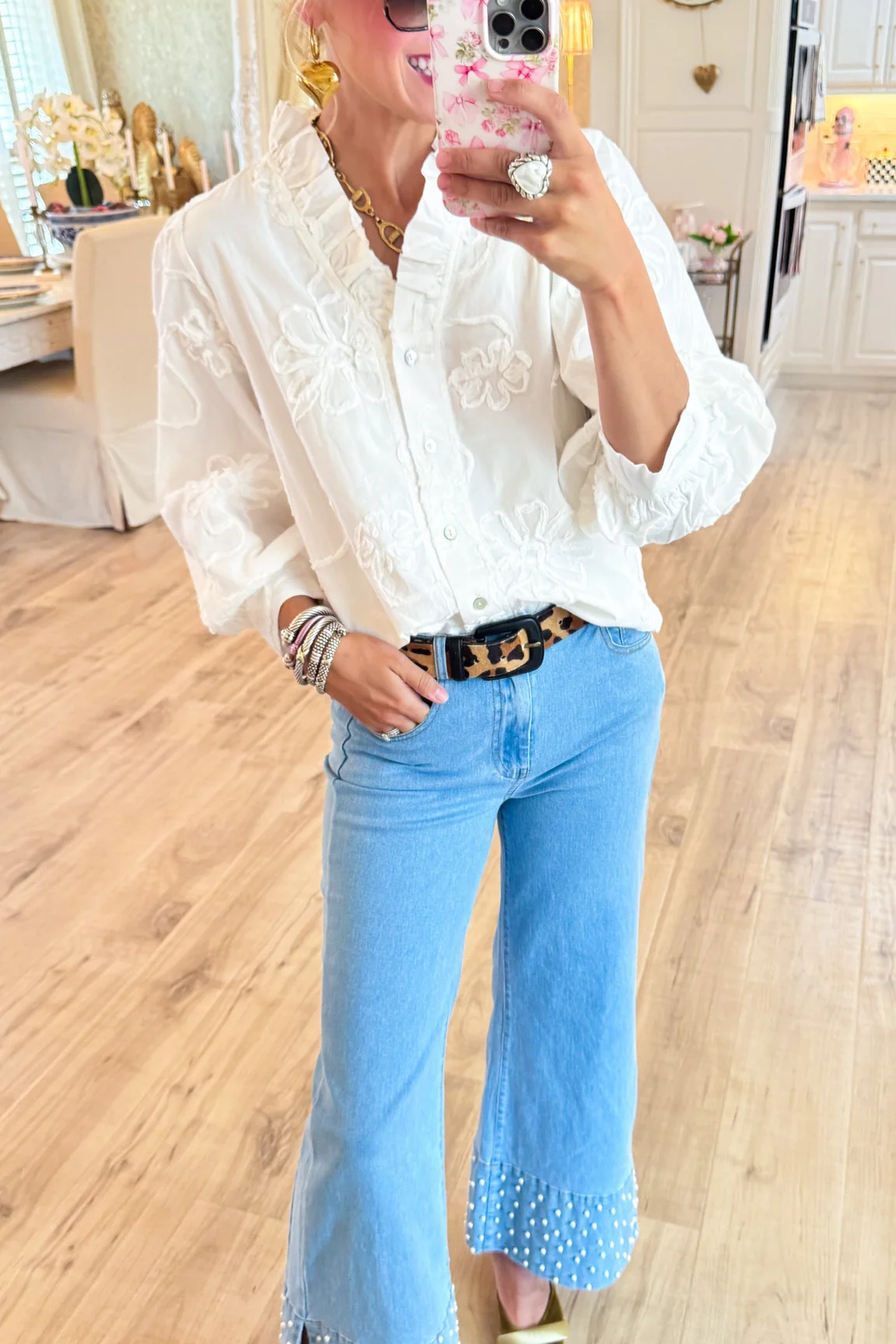 White Button-Down 3D Blouse