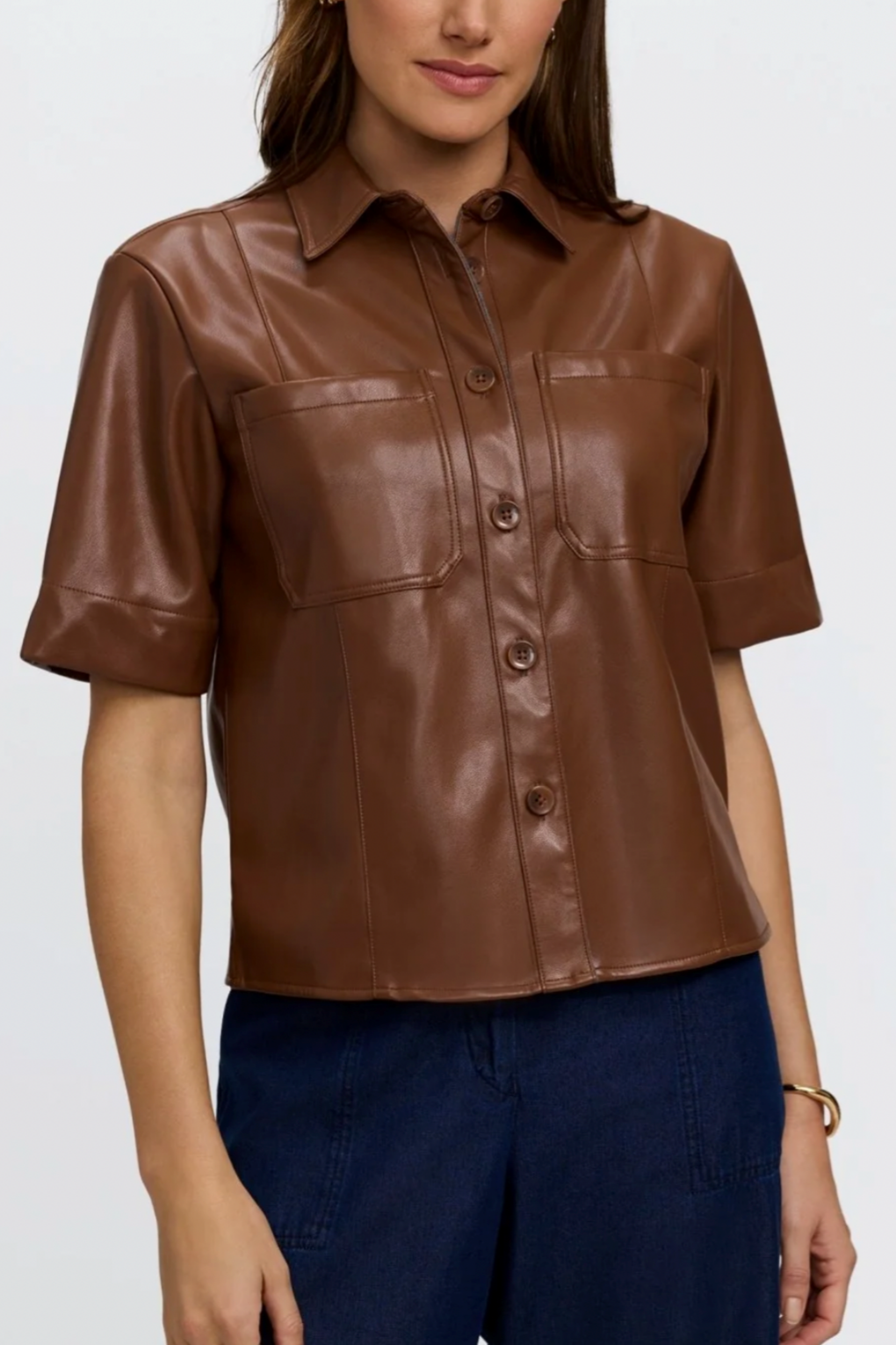 Vegan Leather Elbow Sleeve Shirt Jacket
