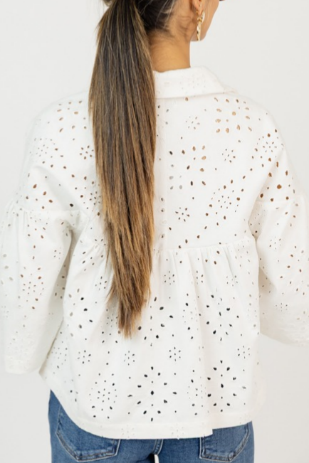 Openwork Embroidered White Shirt