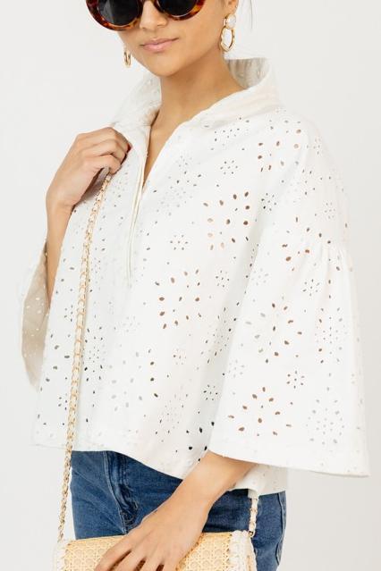 Openwork Embroidered White Shirt