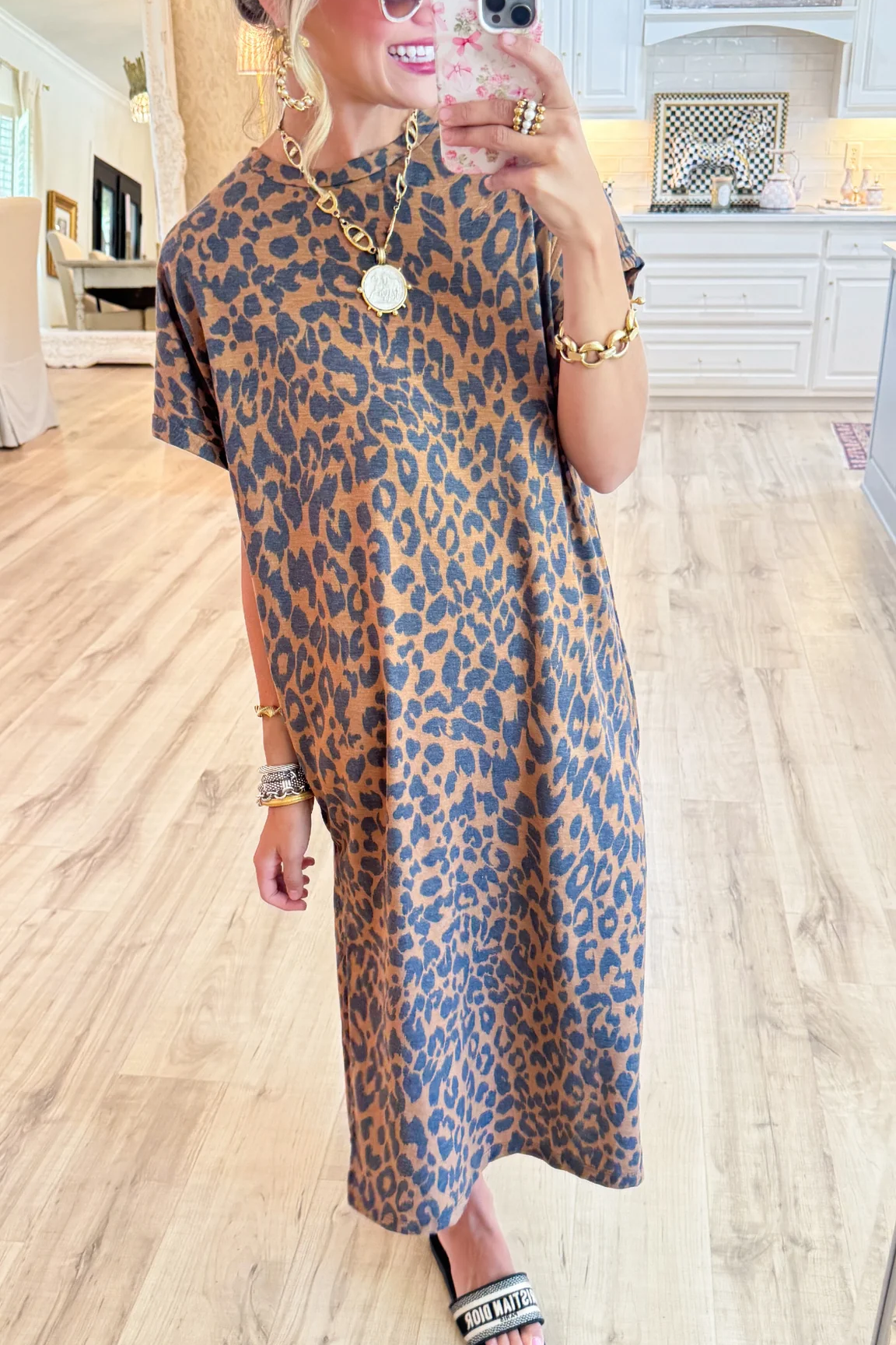 Leopard Short Sleeve Maxi Dress