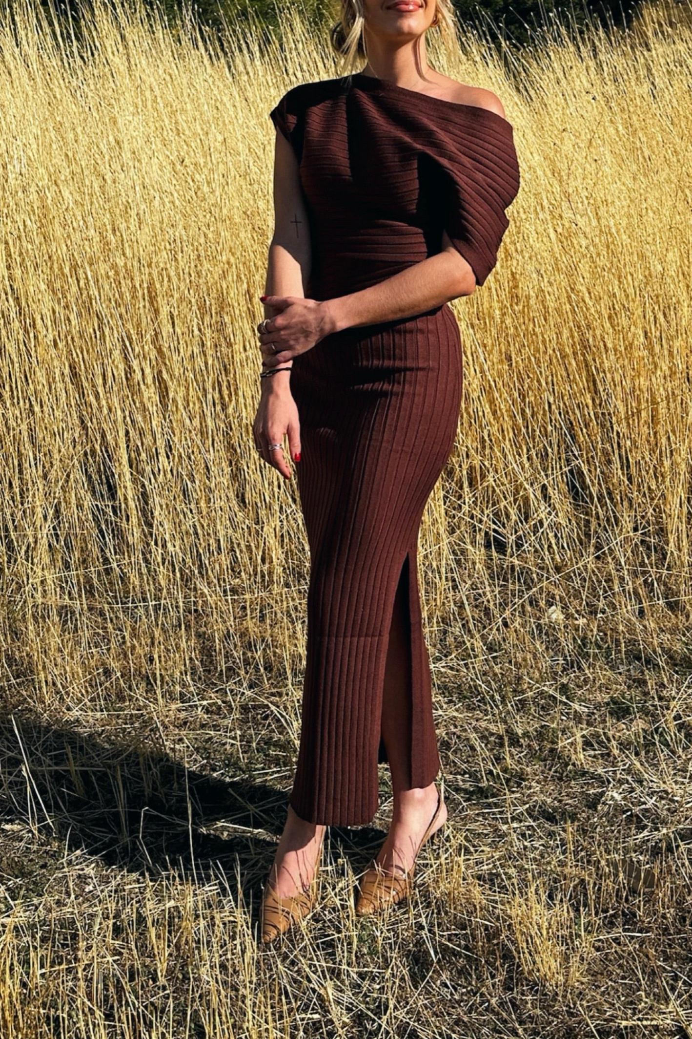 Pleated Off-The-Shoulder Dress