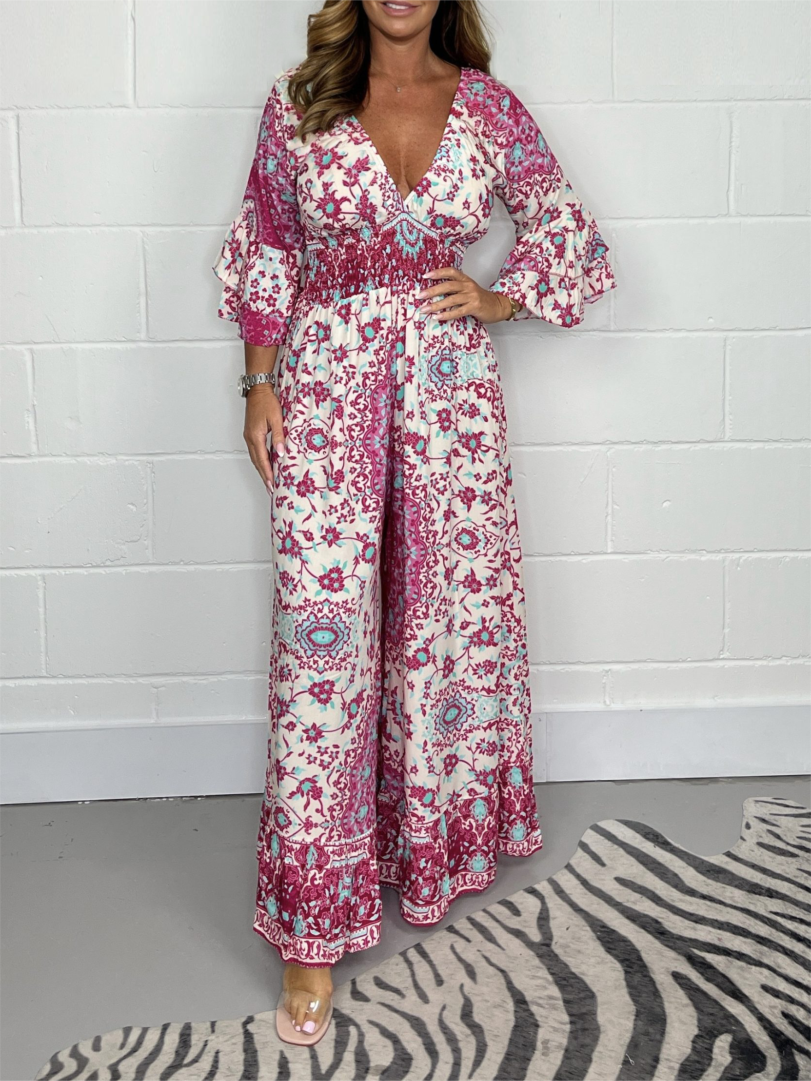 Black & Green Paisley Floral Printed Jumpsuit