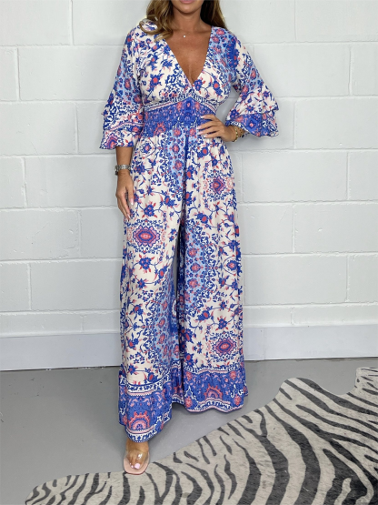 Black & Green Paisley Floral Printed Jumpsuit