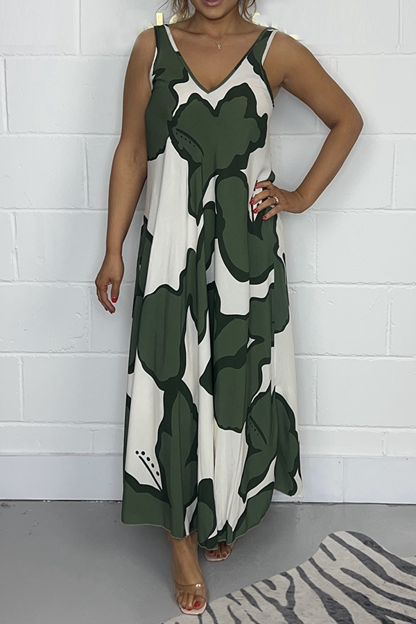 V Neck Printed Maxi Dress