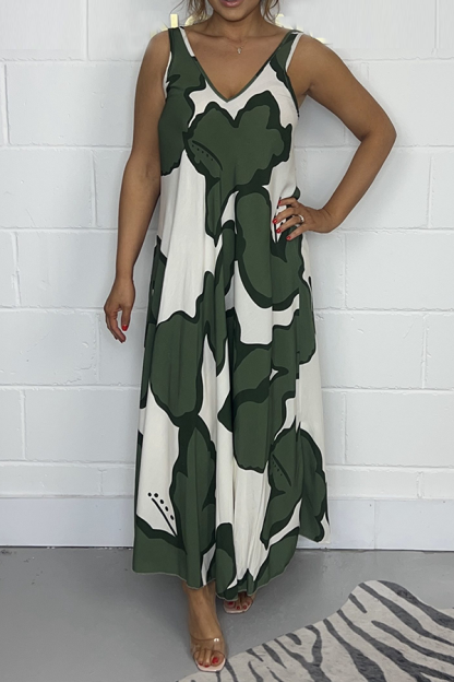 V Neck Printed Maxi Dress