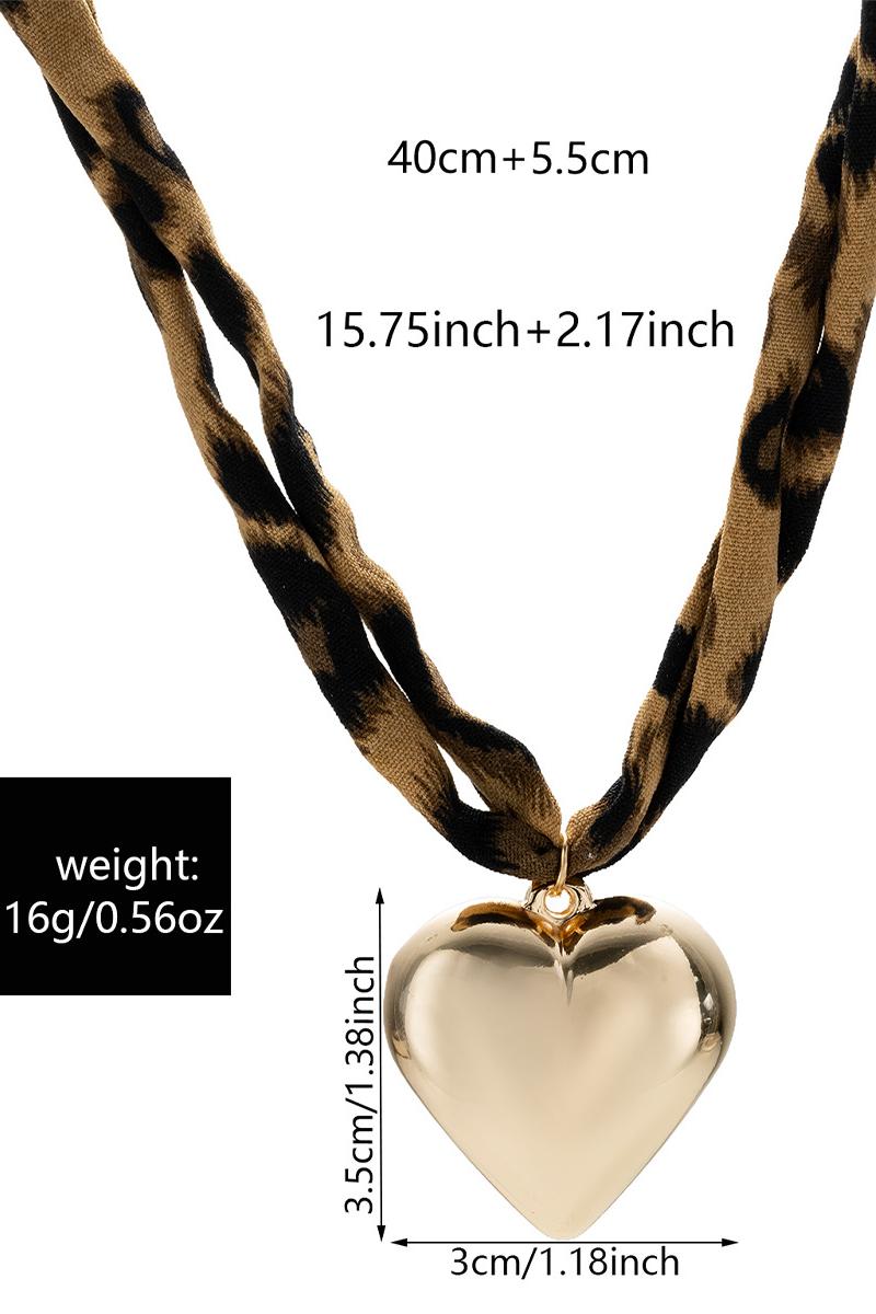 Leopard Scarf Necklace with Heart Charm