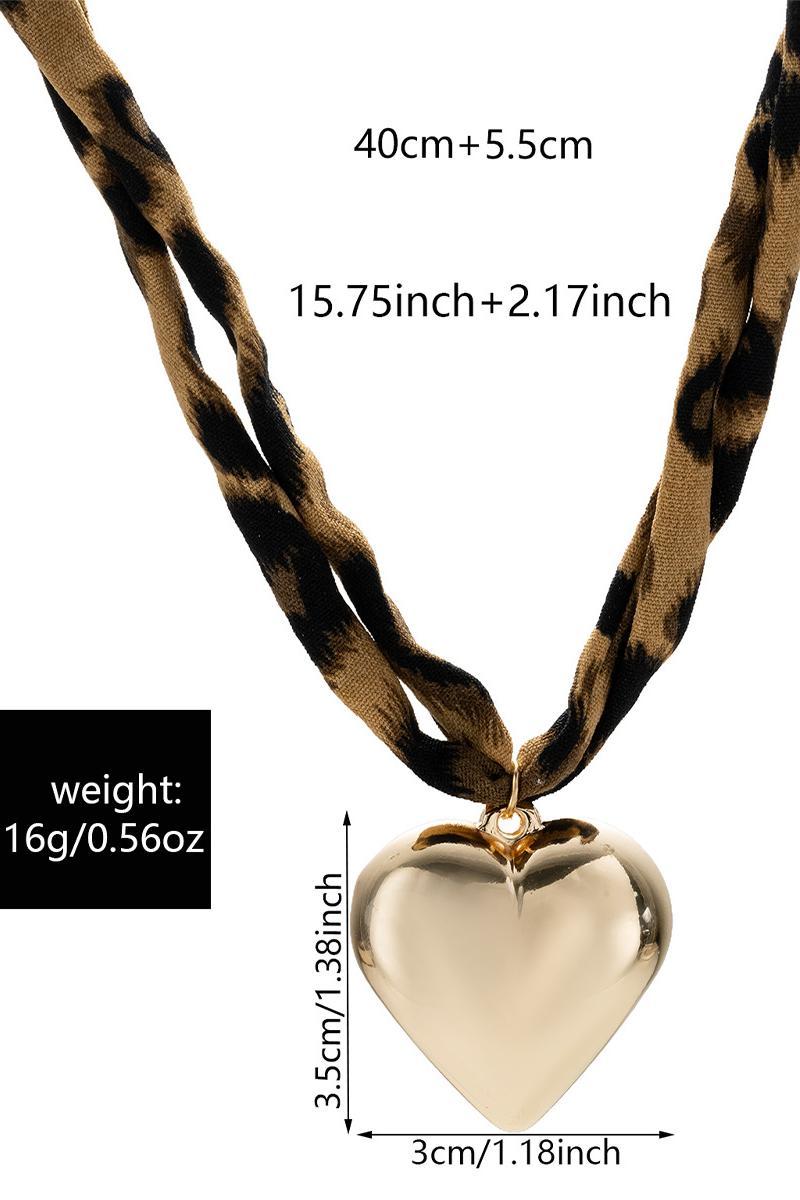 Leopard Scarf Necklace with Heart Charm