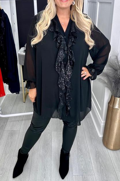 Shimmering Ruffle Loose Top