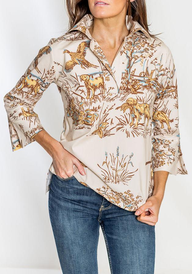Wildlife Printed Collar Top