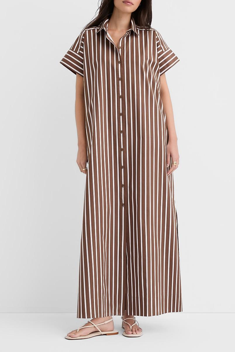 Striped Poplin Maxi Pocket Shirt Dress