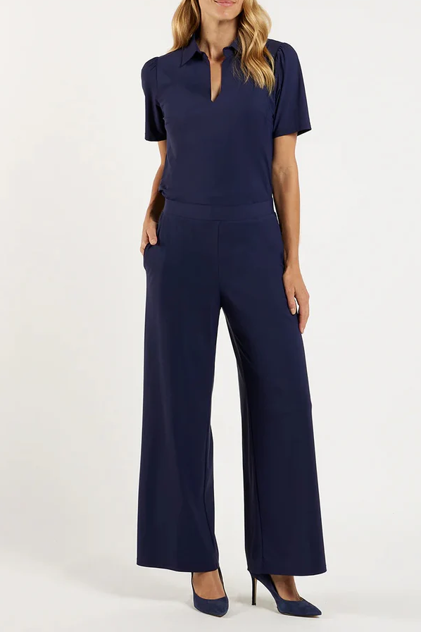 Pointed Collar Short-Sleeved Casual Suit