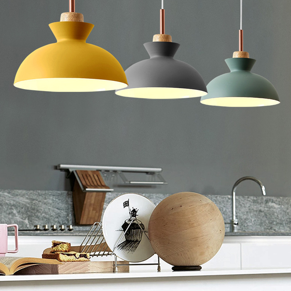 1-Bulb Art Decor Iron And Wood Round Pendant Lights For Dining Room