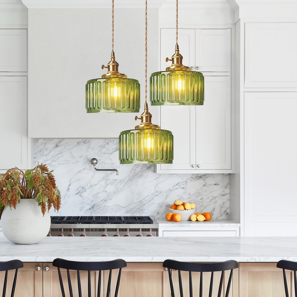 Vintage Metal & Glass Clear Pendant Lamp