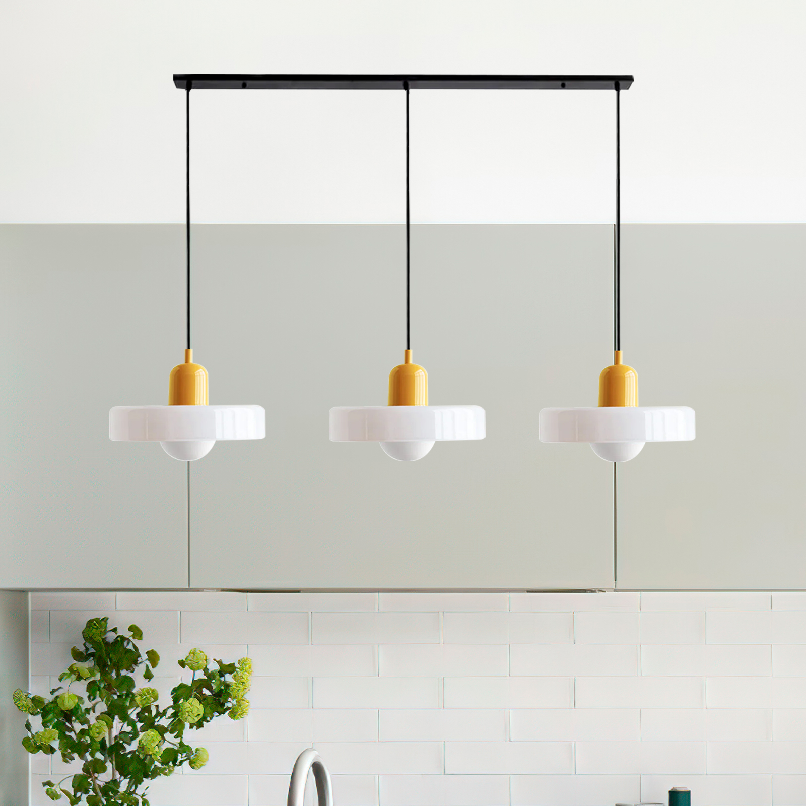 3 Heads Minimalism Art Decor Glass Pendant Light For Kitchen