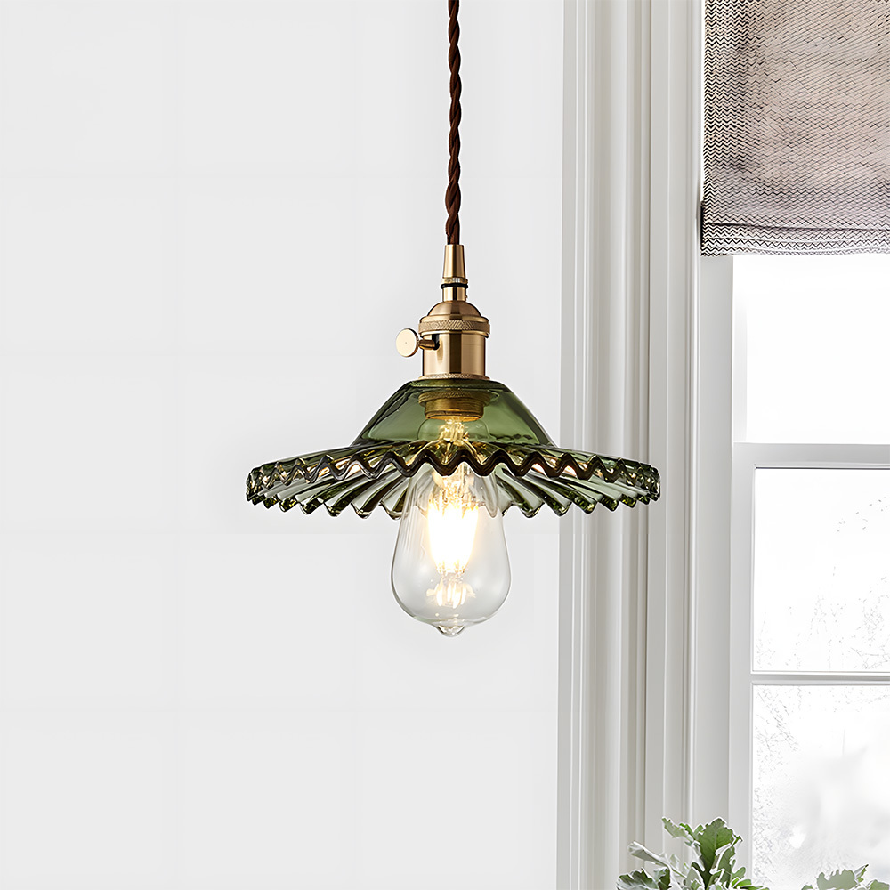 Vintage Elegant Pleated Glass Pendant Light For Living Room