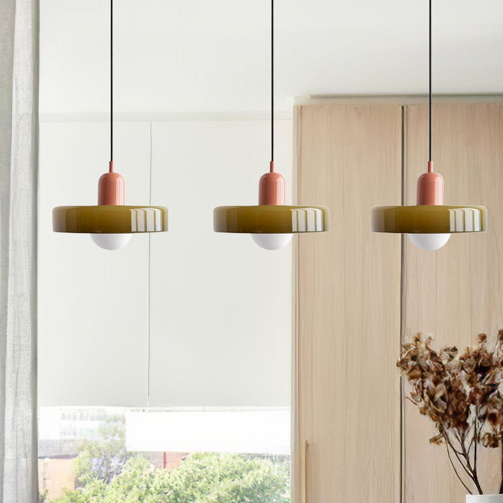 3 Heads Minimalism Art Decor Glass Pendant Light For Kitchen