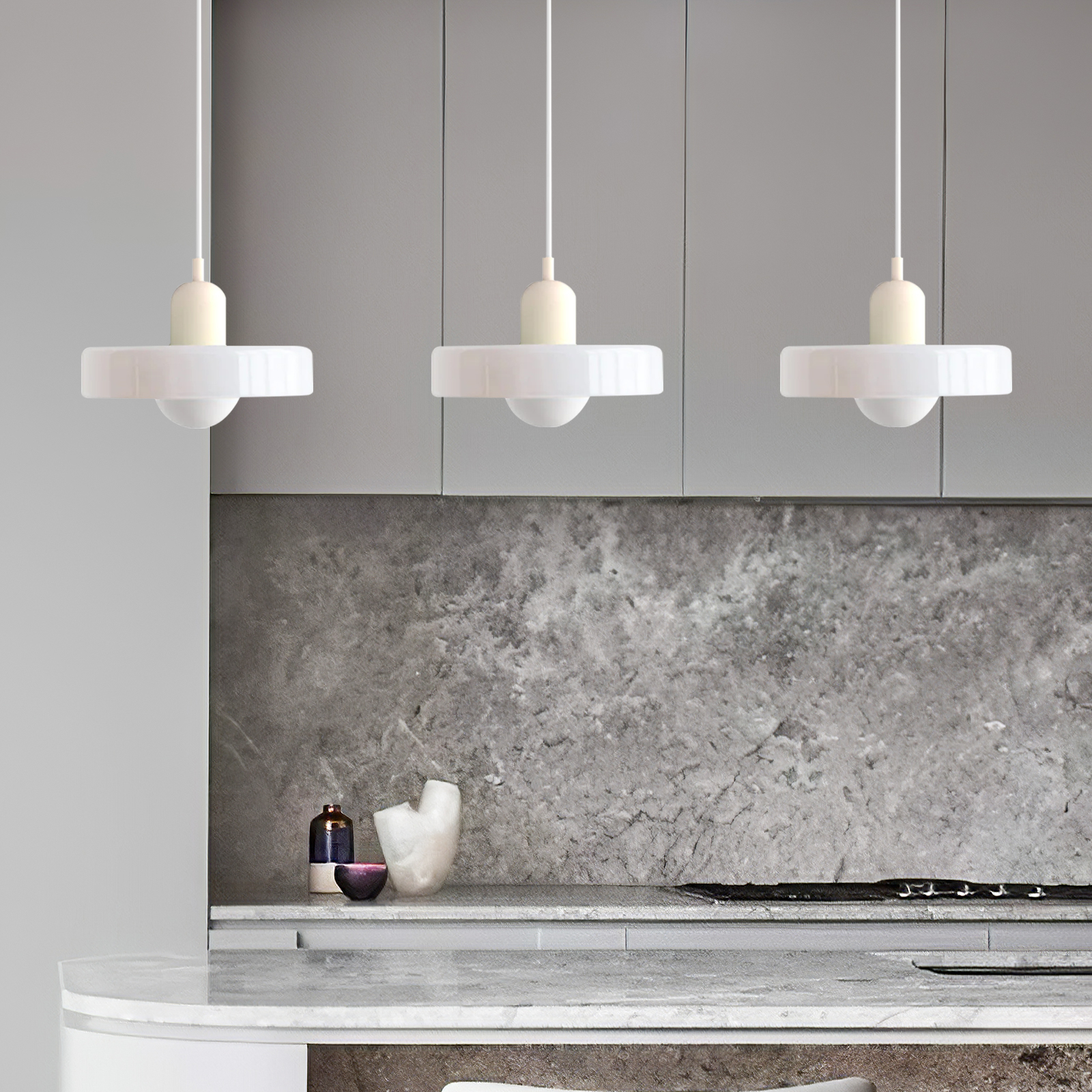 3 Heads Minimalism Art Decor Glass Pendant Light For Kitchen