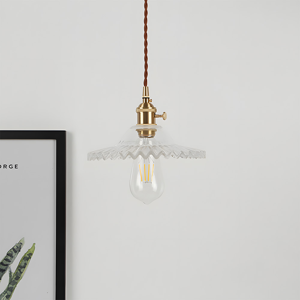 Vintage Elegant Pleated Glass Pendant Light For Living Room