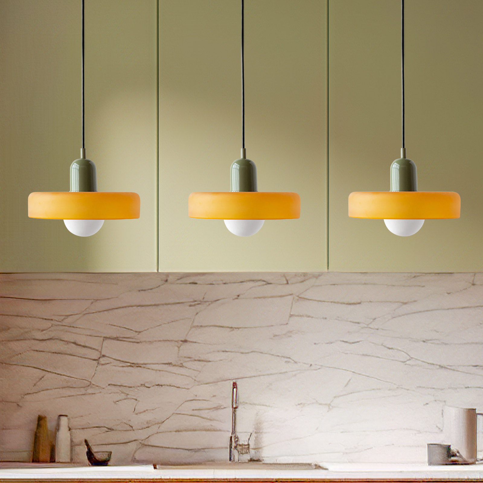 3 Heads Minimalism Art Decor Glass Pendant Light For Kitchen