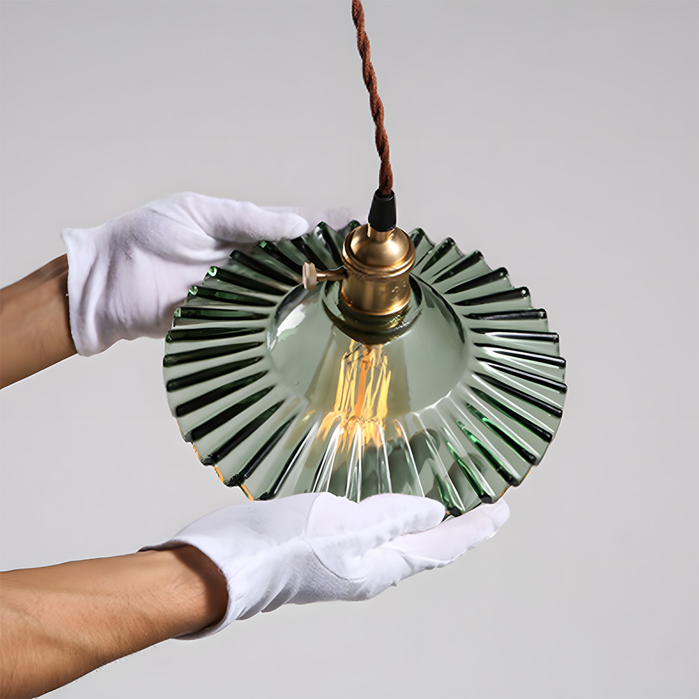 Vintage Elegant Pleated Glass Pendant Light For Living Room