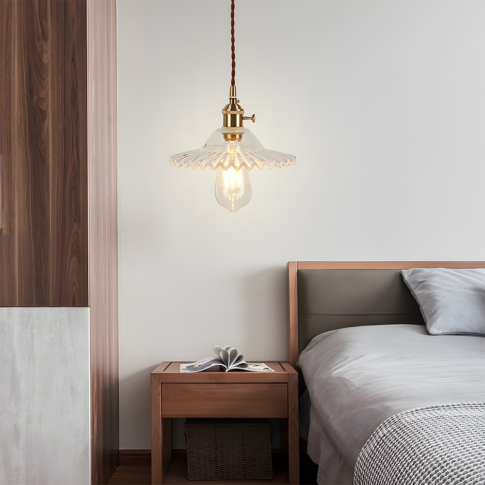 Vintage Elegant Pleated Glass Pendant Light For Living Room