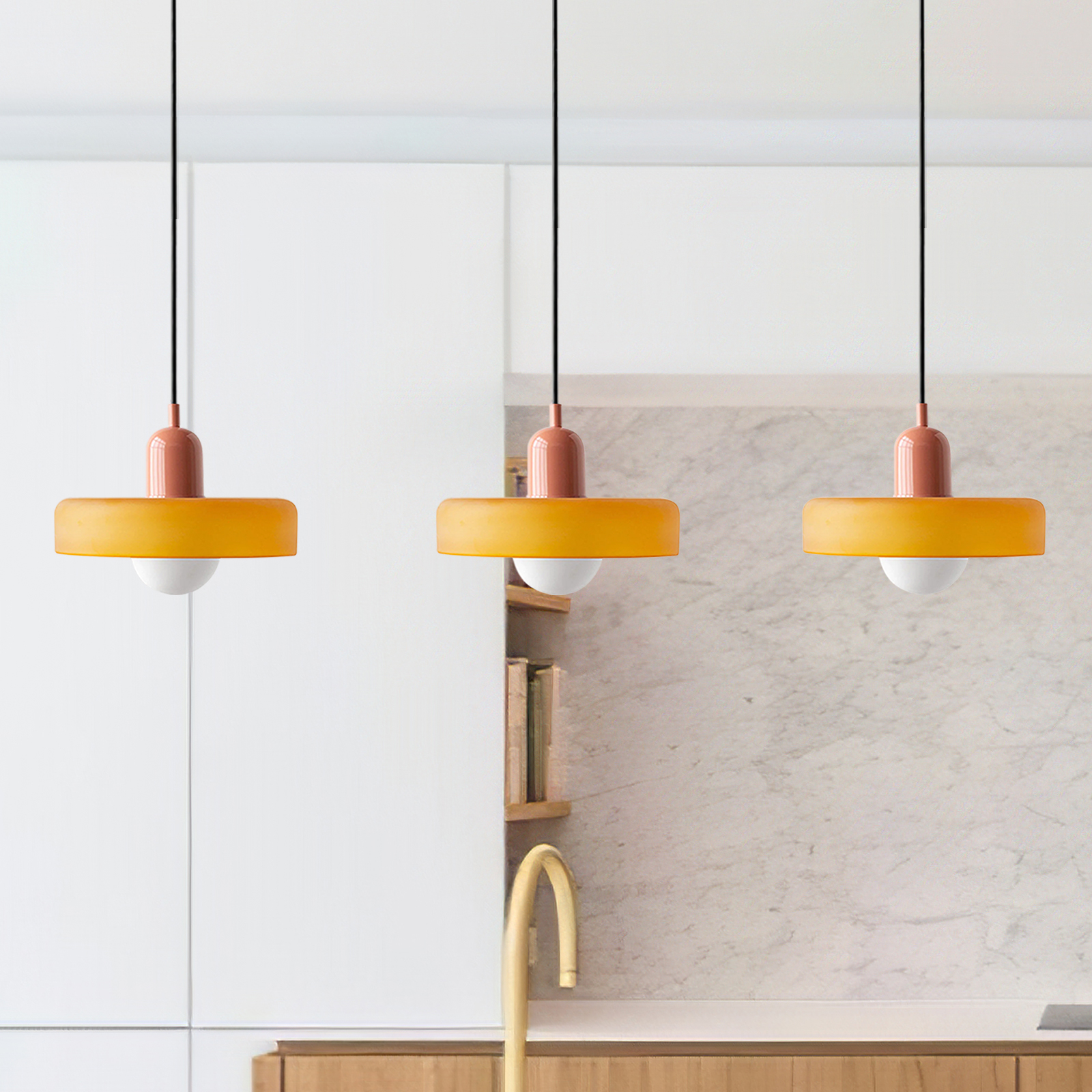 3 Heads Minimalism Art Decor Glass Pendant Light For Kitchen