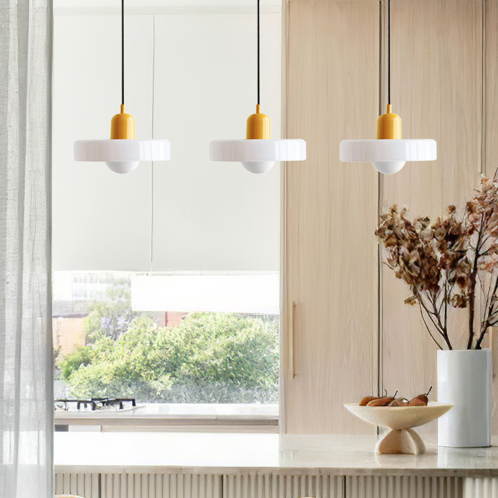 3 Heads Minimalism Art Decor Glass Pendant Light For Kitchen