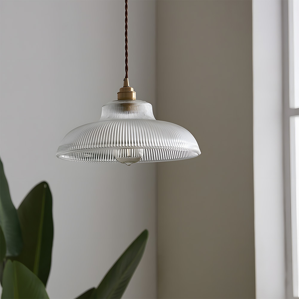 Retro Metal Dome Pendant Light with Glass Shade