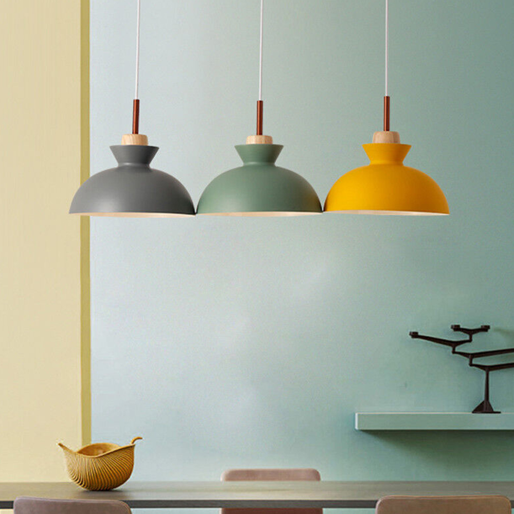 1-Bulb Art Decor Iron And Wood Round Pendant Lights For Dining Room