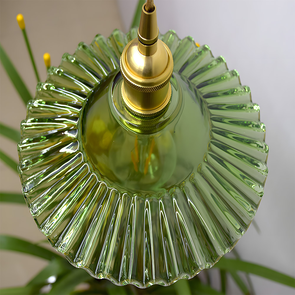 Vintage Elegant Pleated Glass Pendant Light For Living Room
