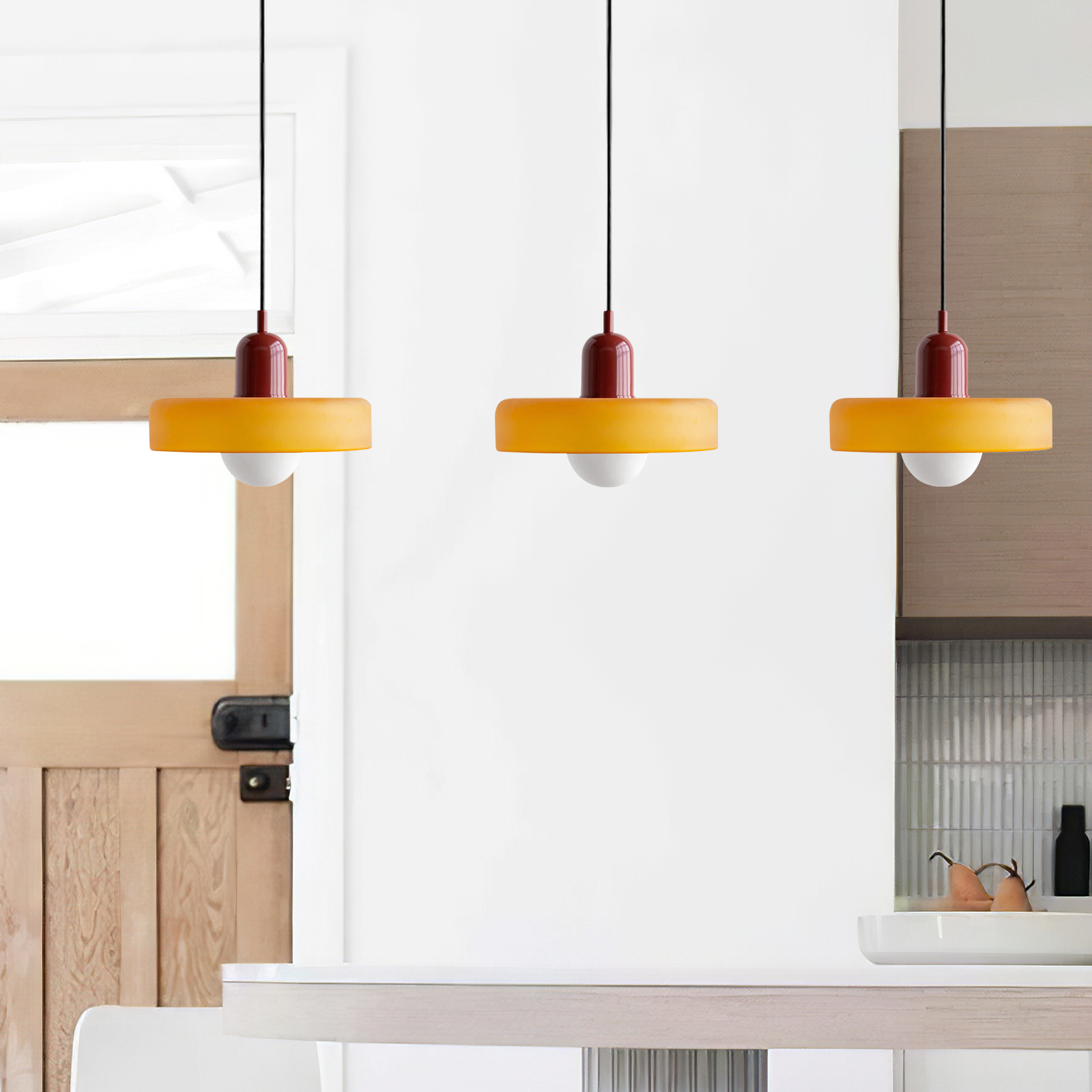 3 Heads Minimalism Art Decor Glass Pendant Light For Kitchen